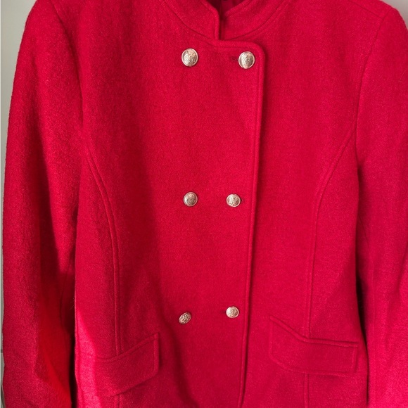 EUC Talbots Bold Red Military Style Wool Pea Coat SZ 14. Worn once; now too big. - Picture 4 of 11